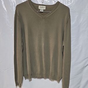 Eddie Bauer Men's Light Olive Color V-Neck Sweater